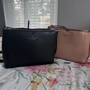 Kate Spade Black and Tan Crossbody Bags with Pebbled Leather